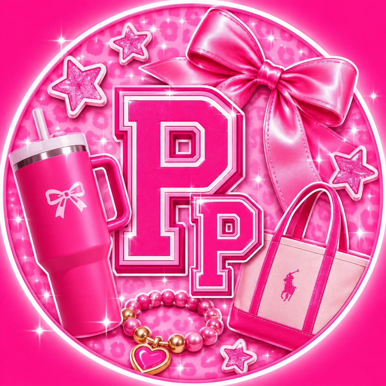 Preppy pfp for TikTok with bright pink pop, glossy sparkle, and cheerful high-contrast styling
