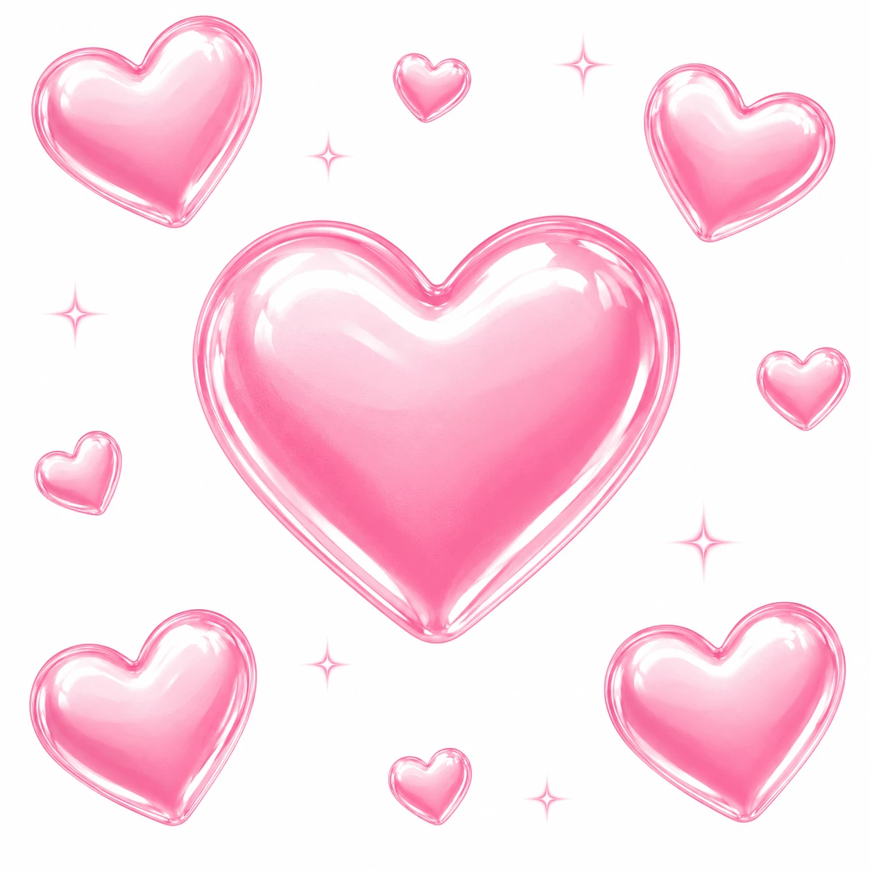 Preppy TikTok pfp featuring glossy hearts on a crisp white backdrop with pink accents