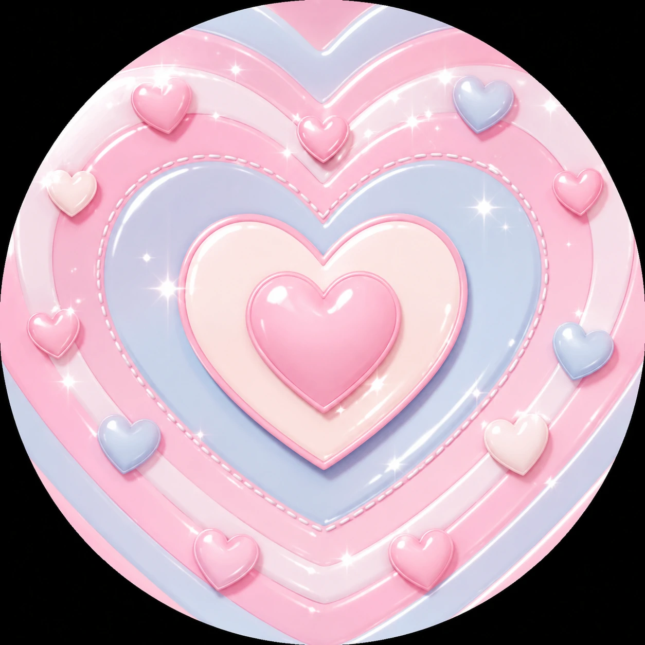 Preppy wallpaper style pfp with a pastel heart pattern, glossy shine, and layered aesthetic detail