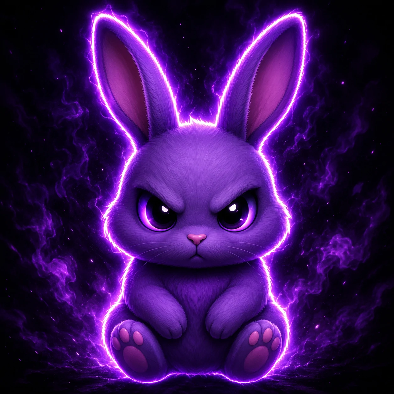 Purple bunny Discord avatar with neon violet outline on a dark background