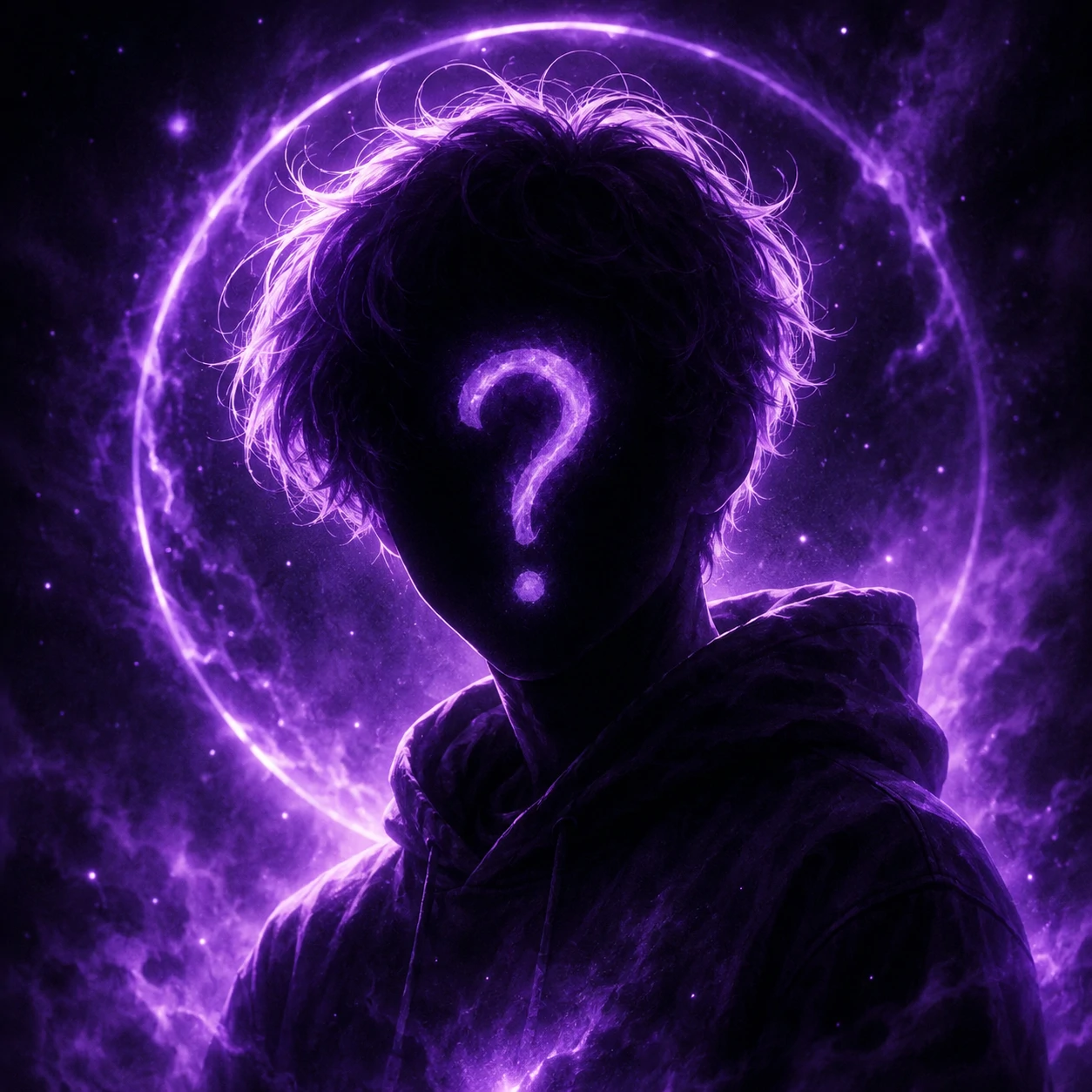 Purple unknown pfp with mystery glow, hidden face and dreamy tones