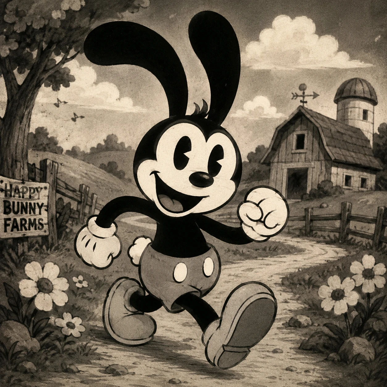 Retro-style cartoon bunny profile picture with vintage rubber-hose animation look