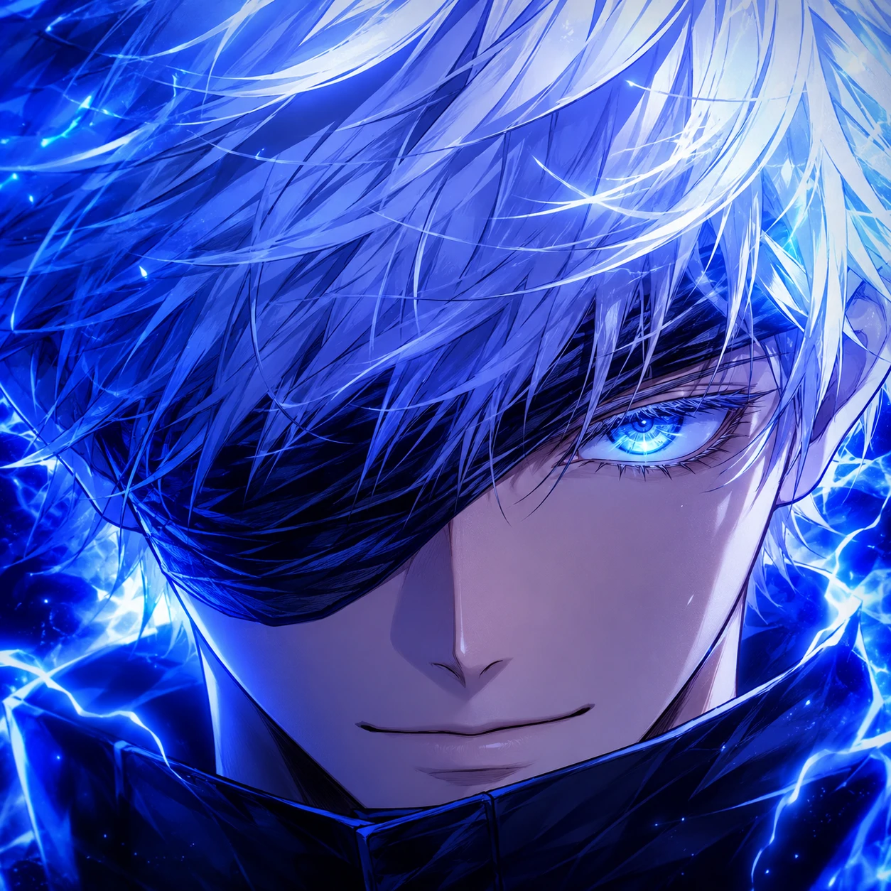 Satoru Gojo 512x512 profile square with blue glow and tight face crop