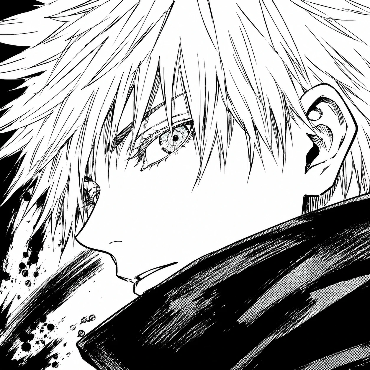 Satoru Gojo manga profile avatar with bold ink lines and cropped face