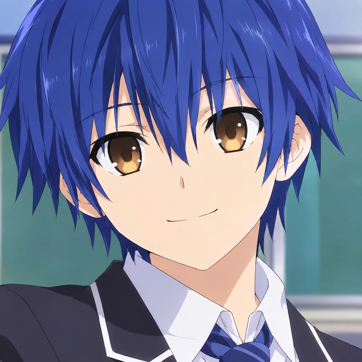Casual Shido Itsuka PFP from Date A Live with a school uniform and smile