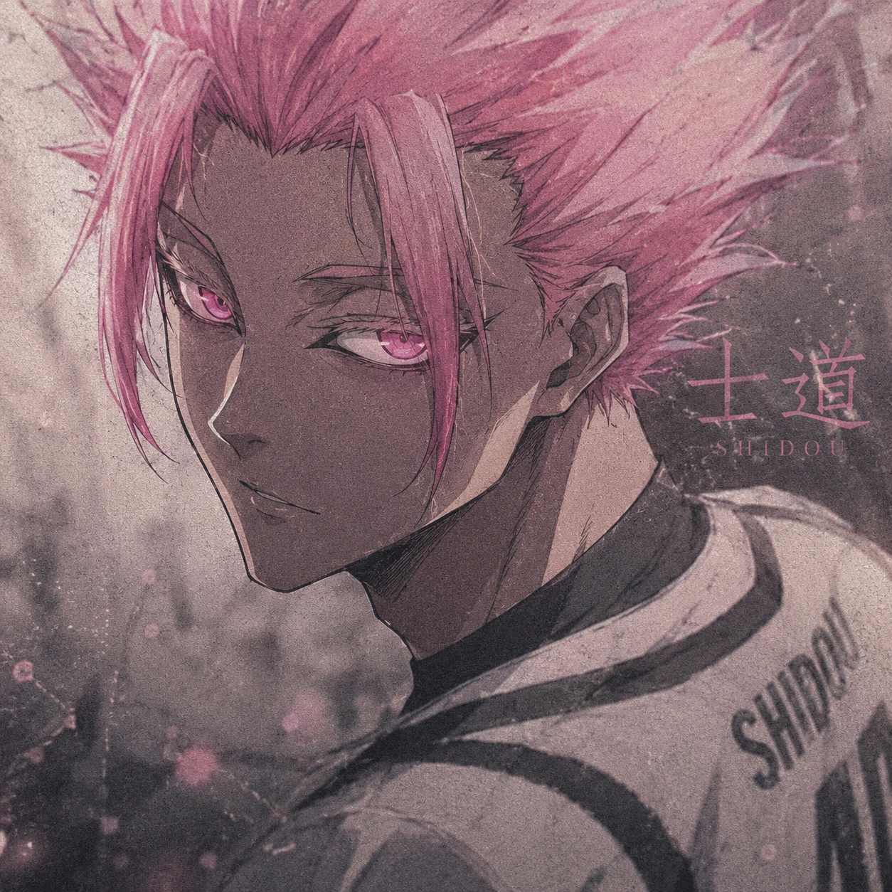 Aesthetic Shidou PFP with soft film grain and muted tones of Ryusei Shidou