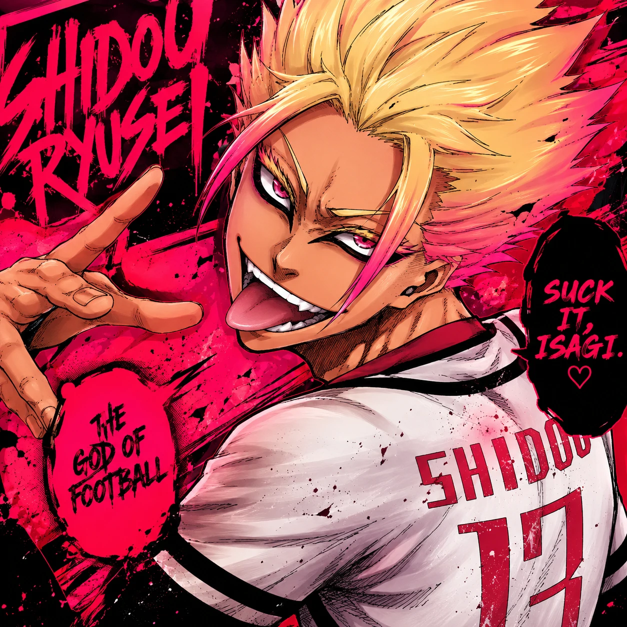 Bright colored Shidou manga PFP with saturated reds and clean digital shading
