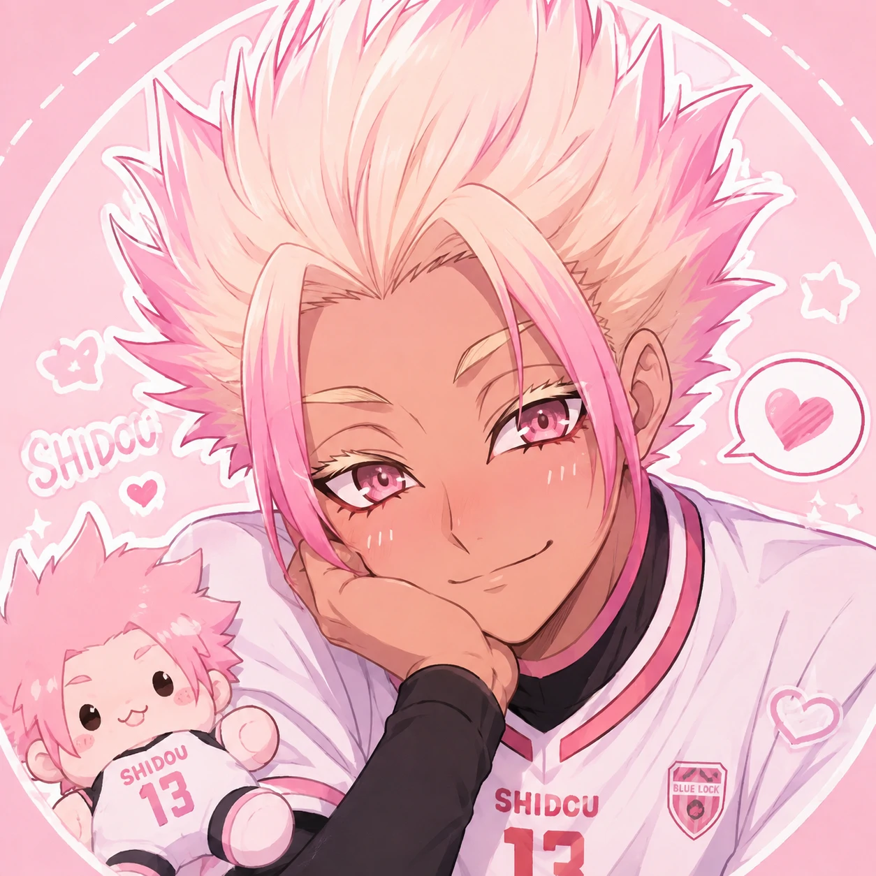 Soft cute Shidou PFP with rounded features and light pink tones