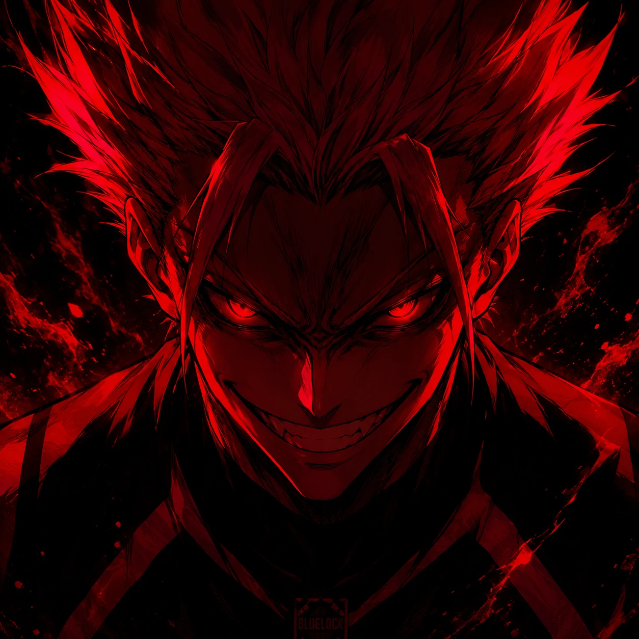Dark Shidou PFP with red accent lighting and a threatening grin
