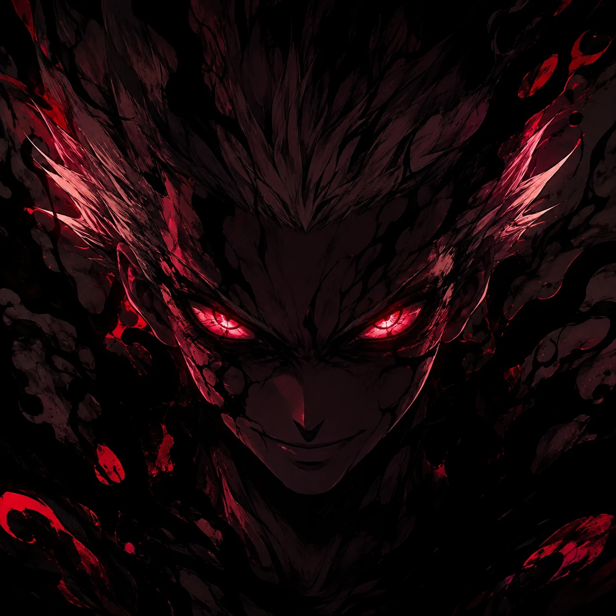 Dark Shidou PFP with red glowing eyes emerging from black shadows