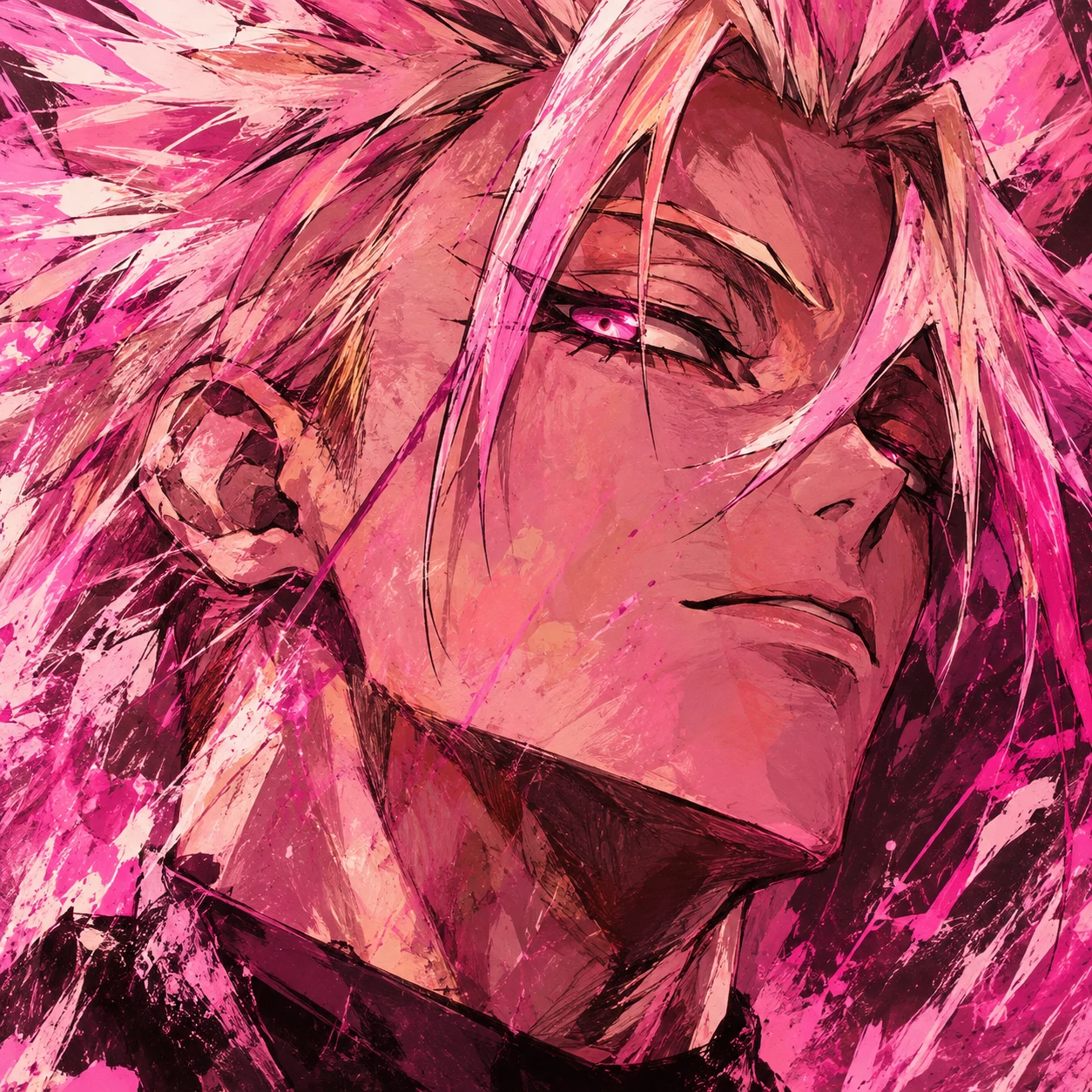 Shidou PFP fanart digital painting with dramatic brushwork and pink tones