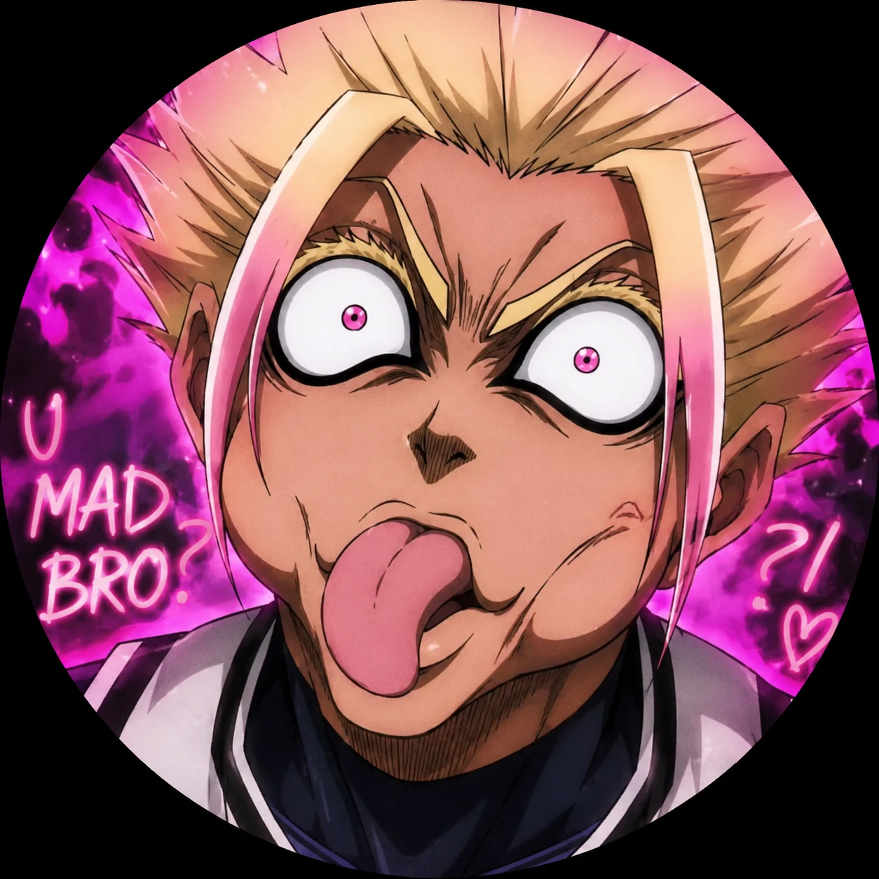 Funny Shidou PFP meme frame with a wild out-of-context face