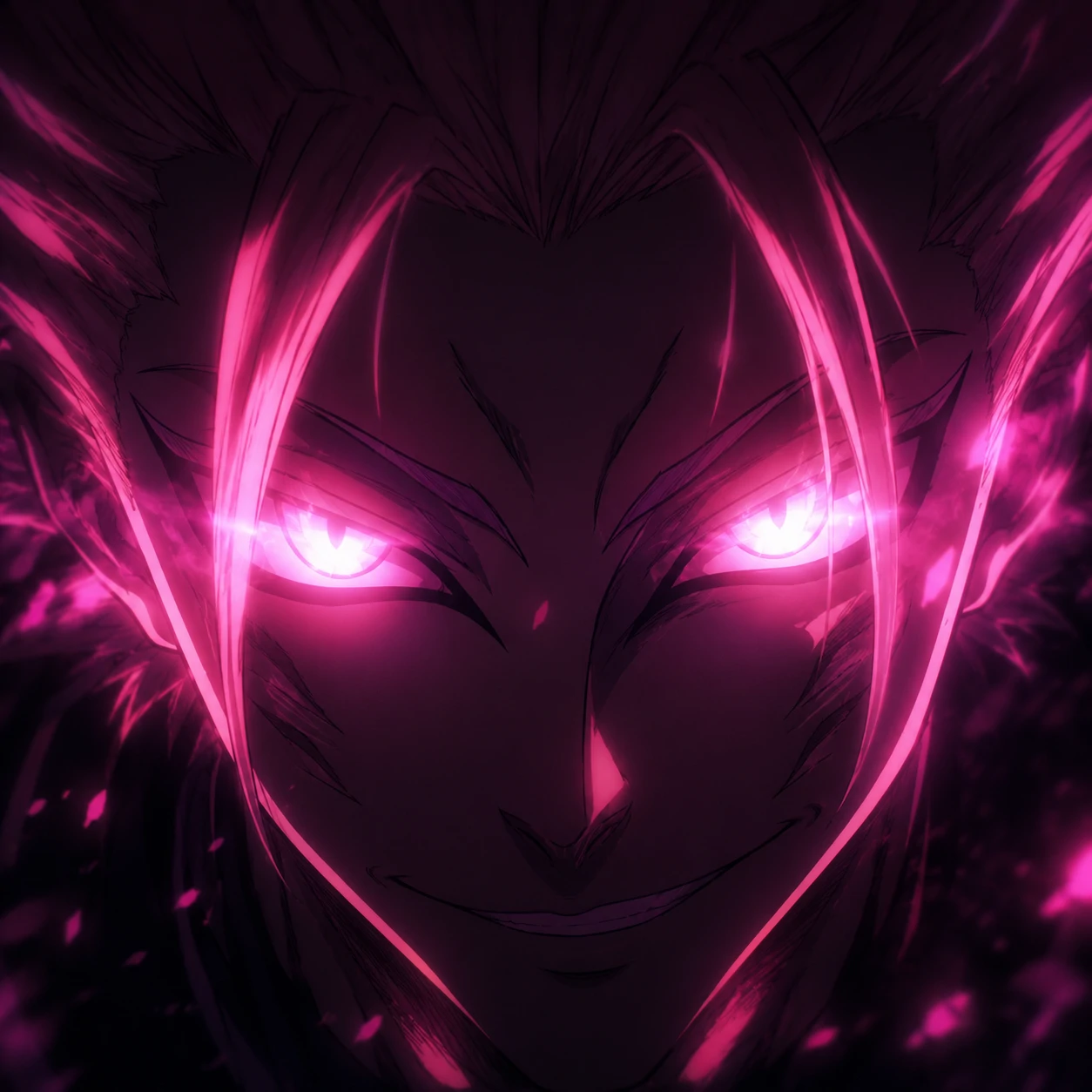 Shidou PFP glowing eyes close-up with soft light bloom in the dark