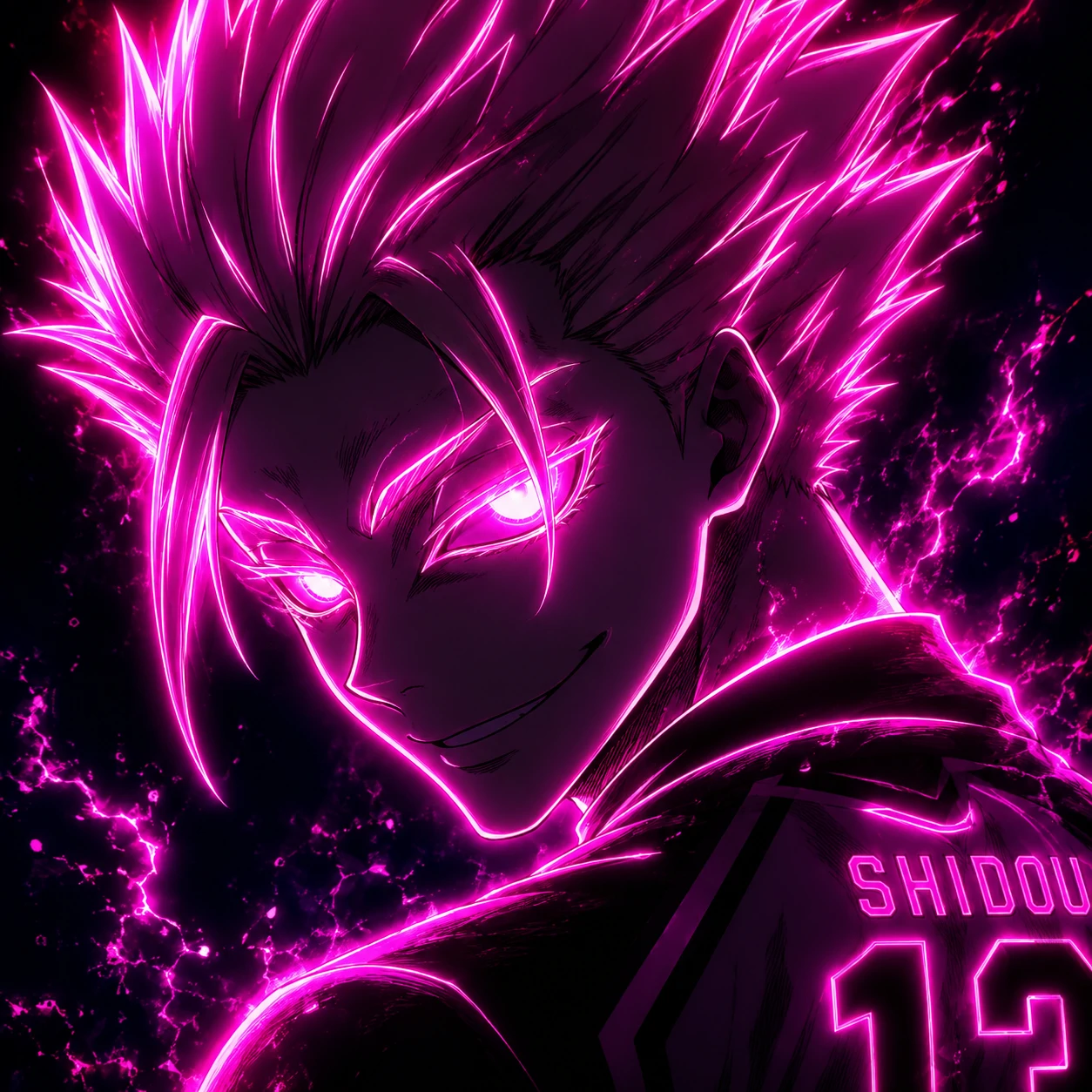 Shidou PFP glow edit with neon pink outlines and glowing eyes