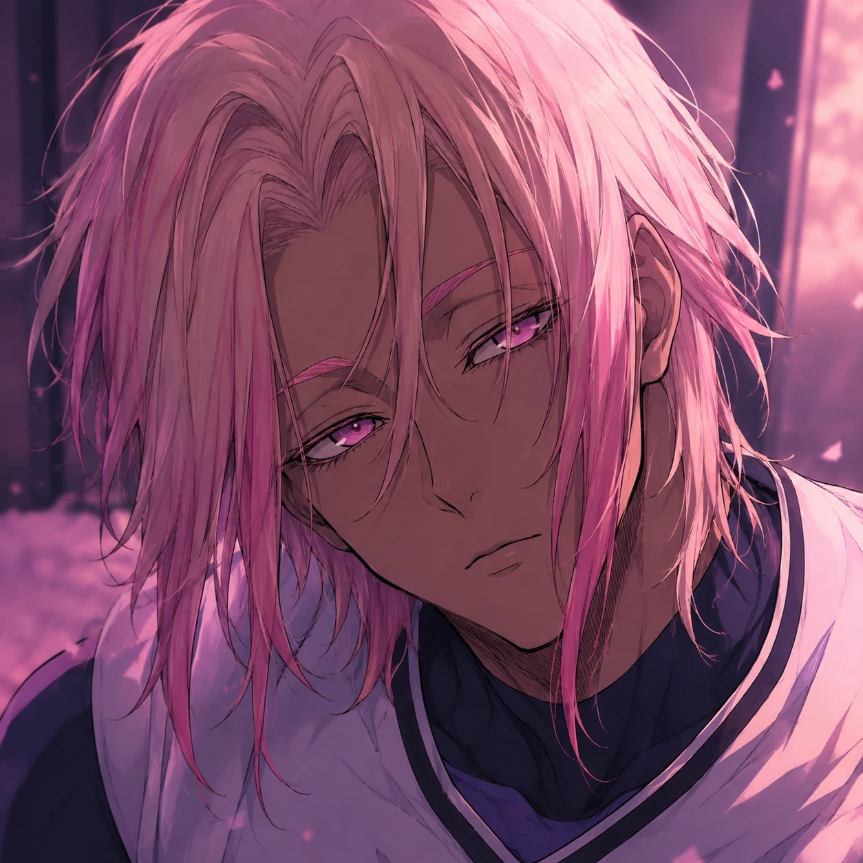 Shidou PFP hair down with loose pink strands and a softer expression