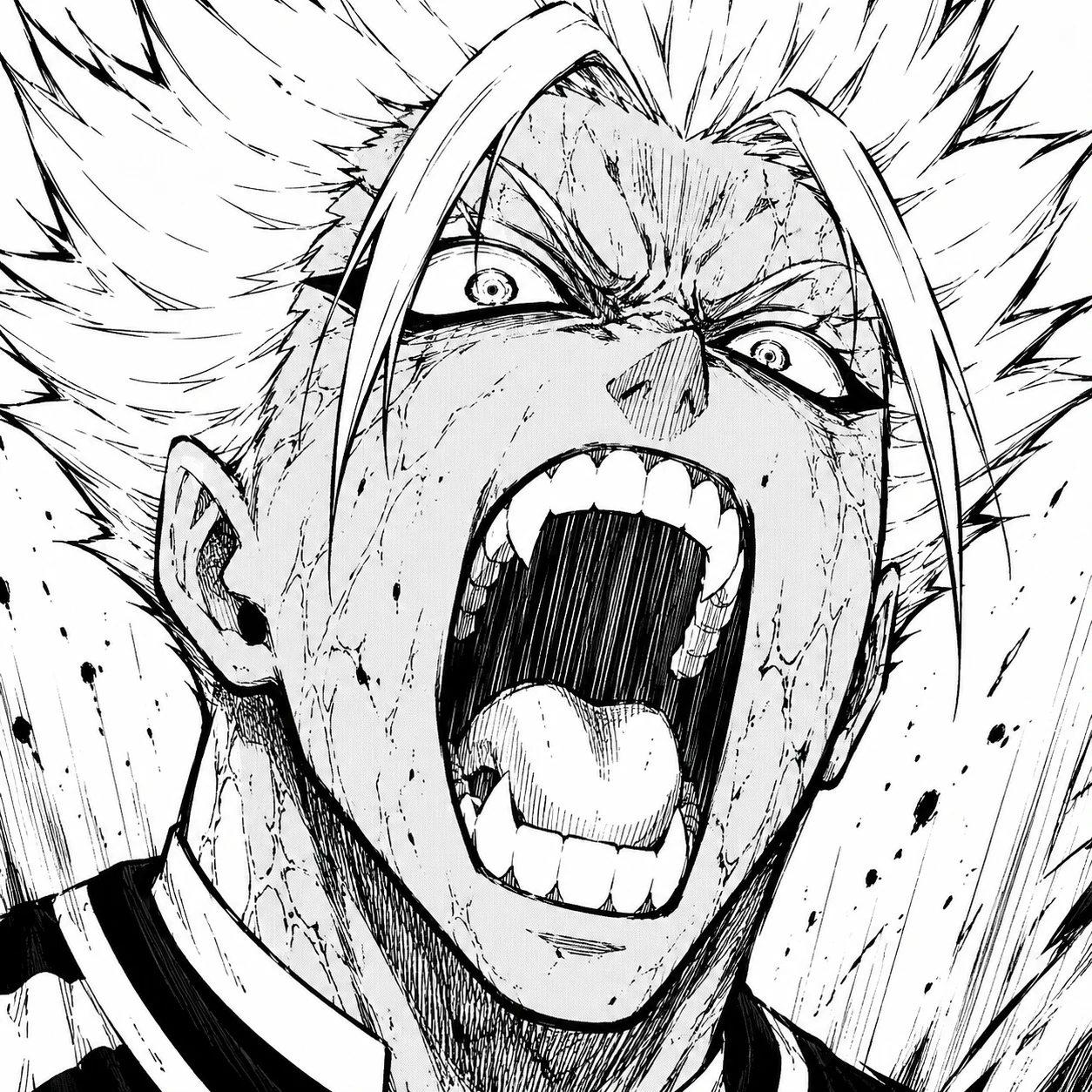 Shidou manga line art PFP of his roaring face with black and white shading