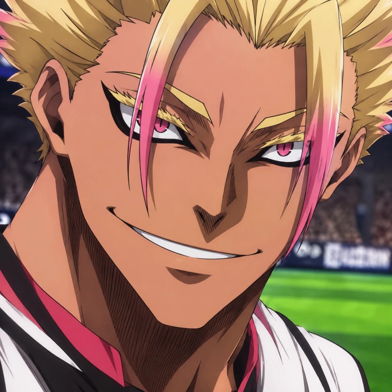 Blue Lock Shidou PFP screencap with Shidou smirking close-up on the pitch