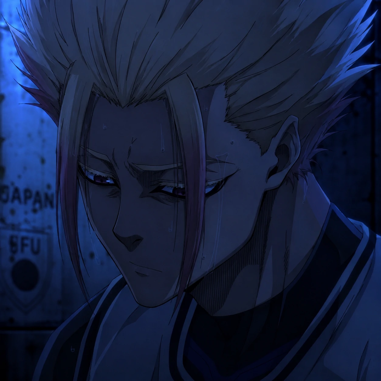 Sad Shidou PFP with downcast eyes and muted blue lighting