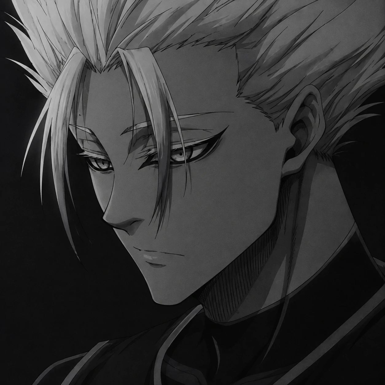 Quiet sad Shidou PFP in grayscale tones with a serious expression