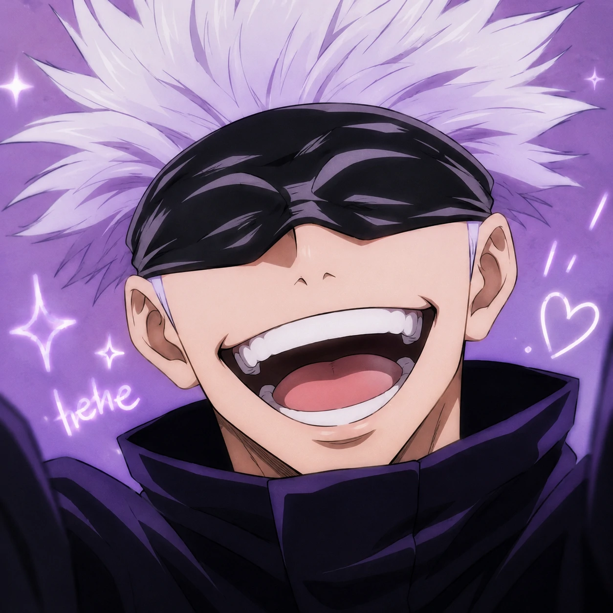 Silly Satoru Gojo profile picture with wide grin and playful anime crop