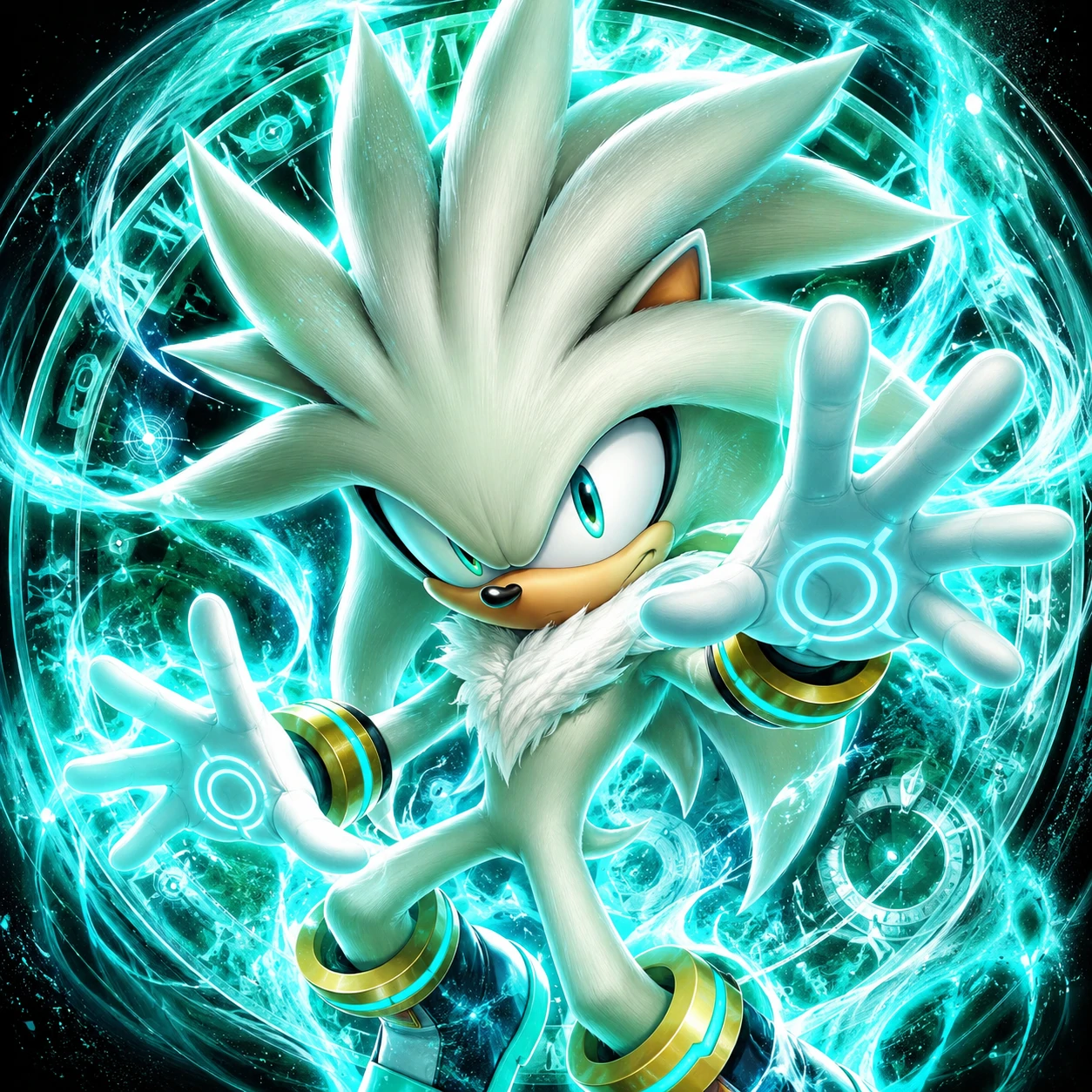 Silver the Hedgehog PFP with cream-white fur and glowing turquoise psychic energy