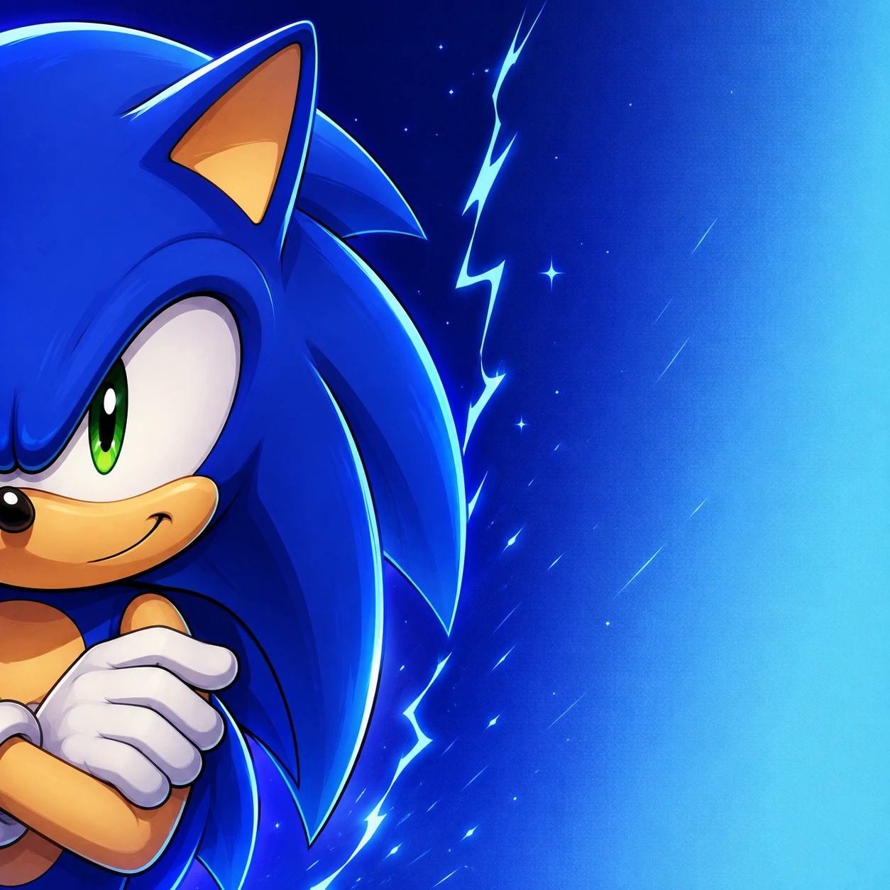 Sonic half of a matching PFP designed to pair with Shadow or Amy for a friend duo