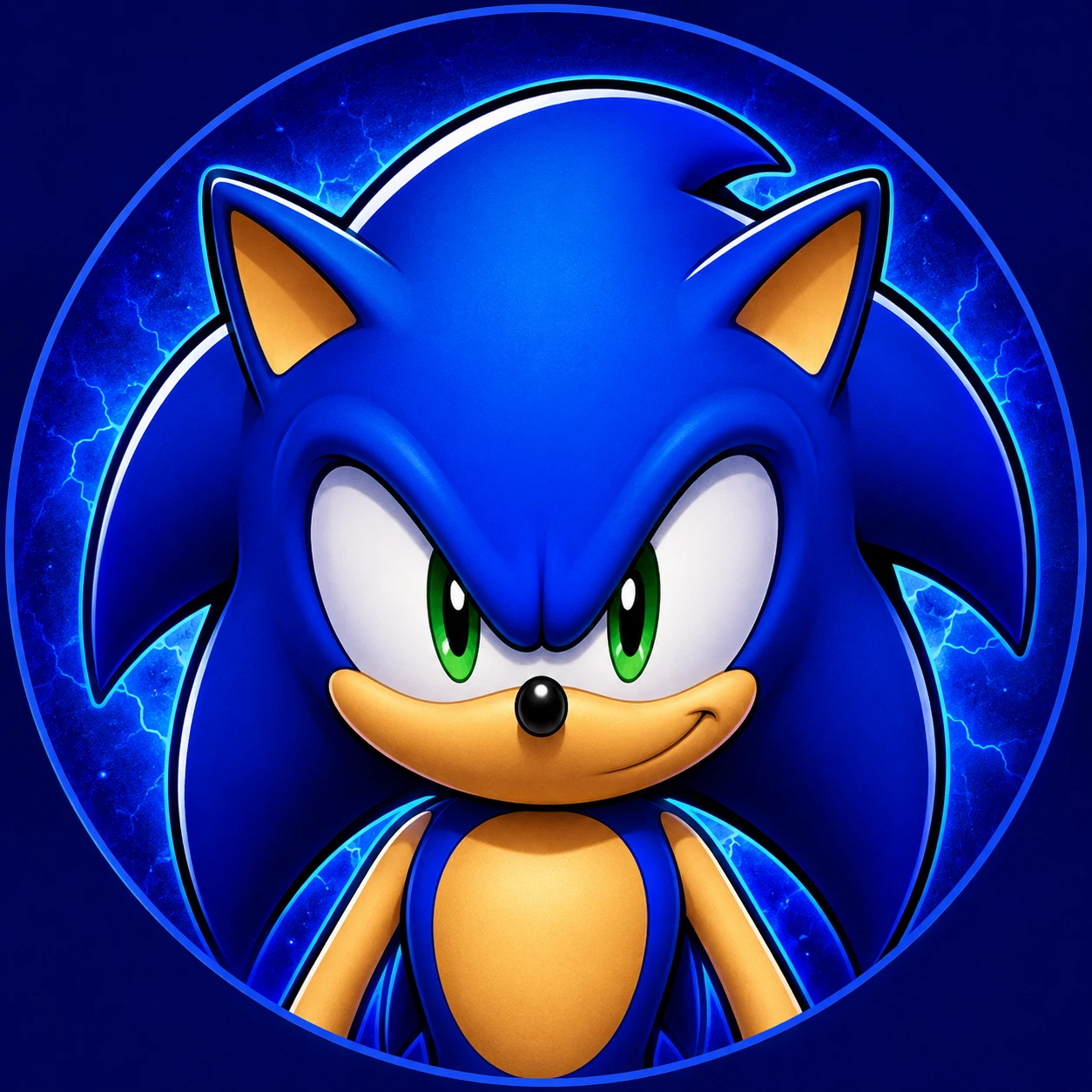 Sonic PFP designed for Discord with centered hedgehog and high-contrast dark blue background