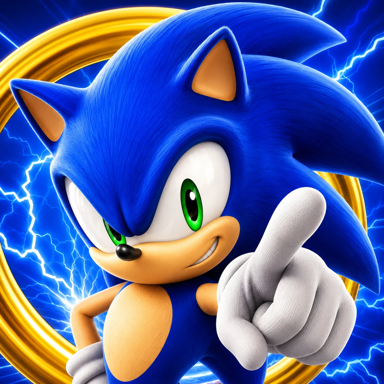 HD 4K Sonic PFP with sharp edges clean shading and vibrant blue fur render