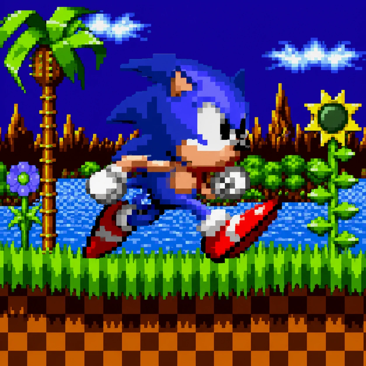 Sonic pixel PFP as a 16-bit Mega Drive sprite in classic running pose
