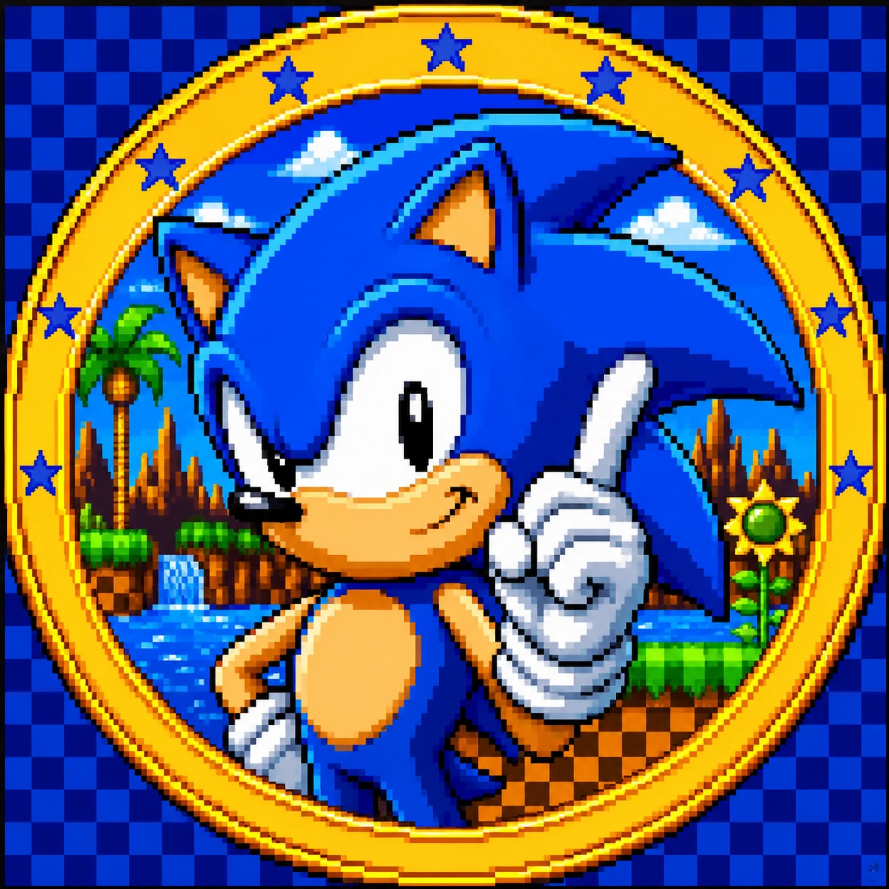 Sonic Mania style pixel PFP with clean modern sprite art and vivid blue tones