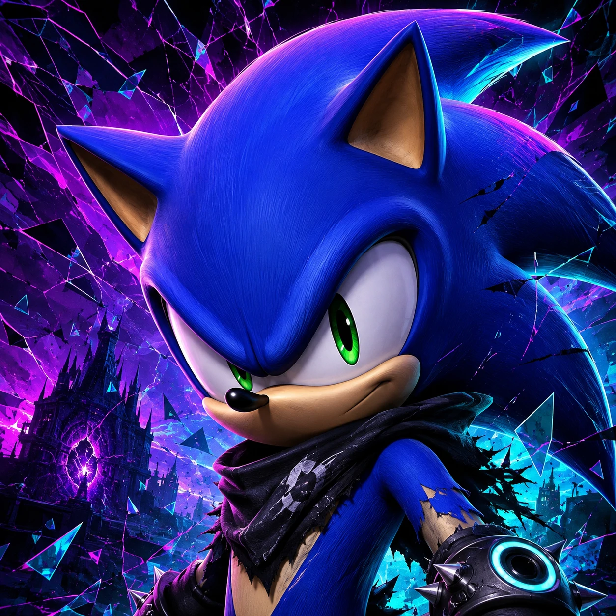 Sonic Prime PFP with Shatterverse rebel style sharper edges and vibrant CG shading