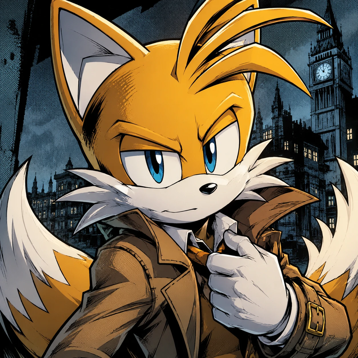 Detective Tails PFP in IDW comic style with sharper linework and confident pose