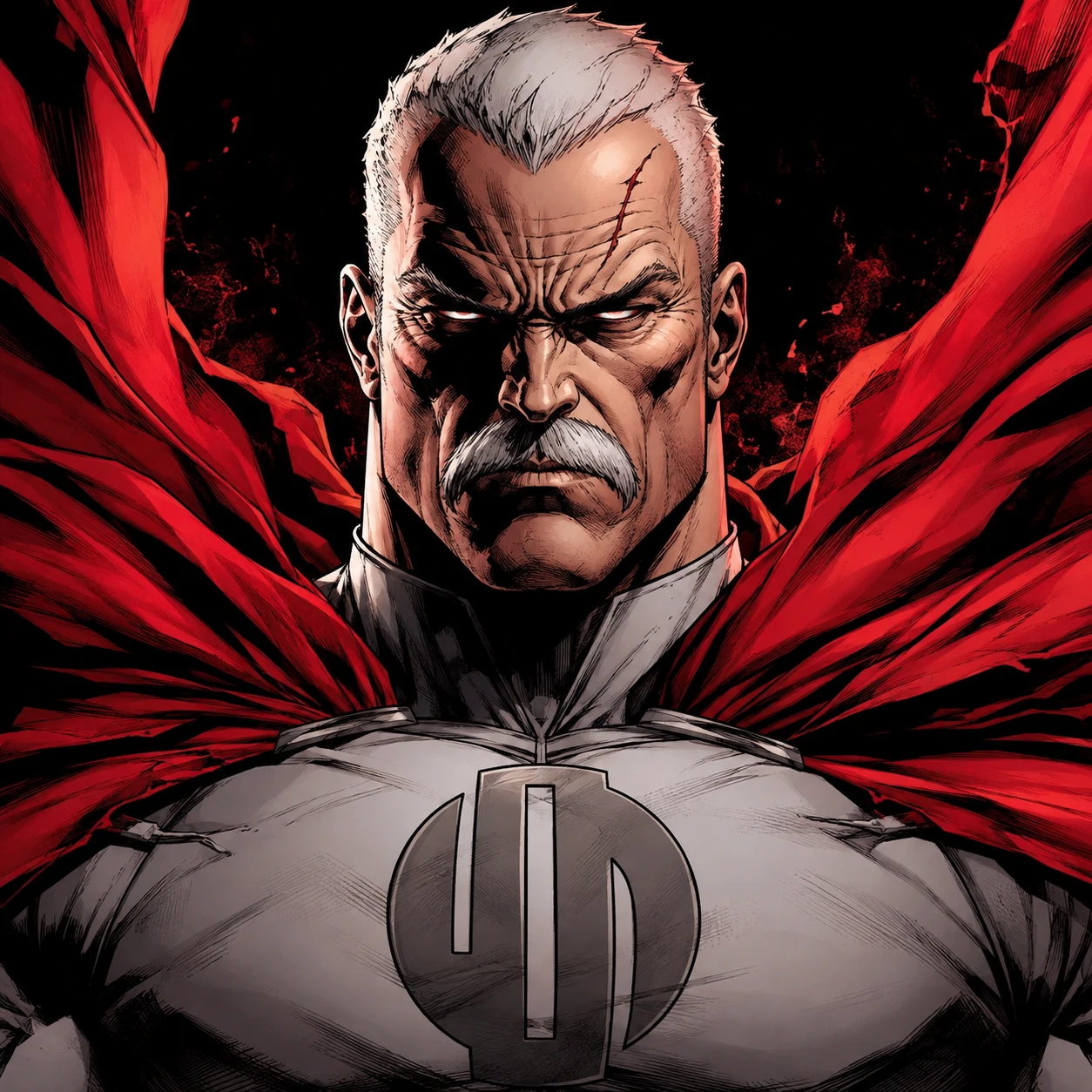 Thragg PFP Invincible close up with red cape flare and Viltrumite crest
