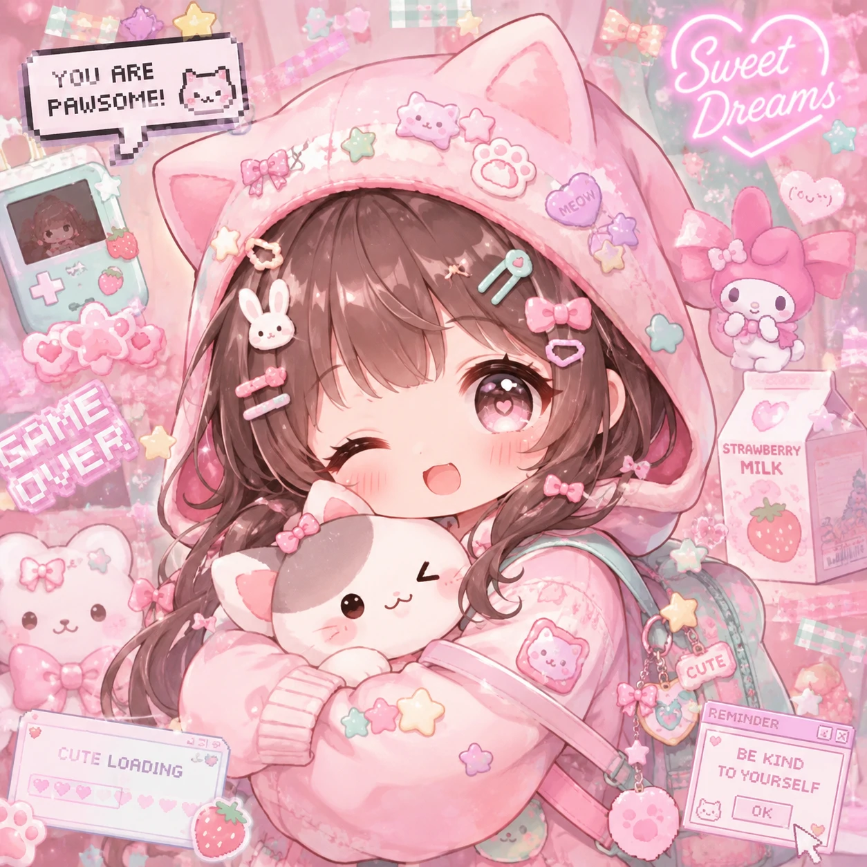TikTok kawaii profile picture optimised for round crop with cutecore layered edit