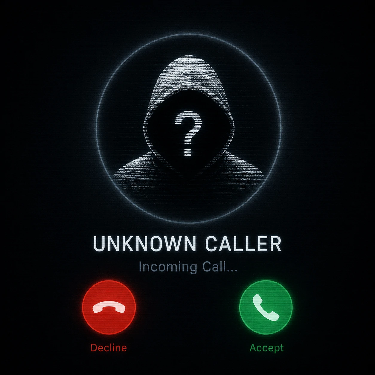 Eerie unknown caller ID pfp with symbolic icon and dark interface style