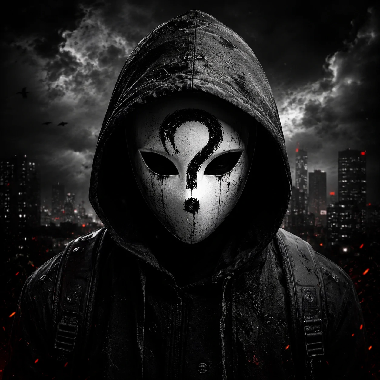 Unknown mask pfp with anonymous masked figure and dark moody backdrop