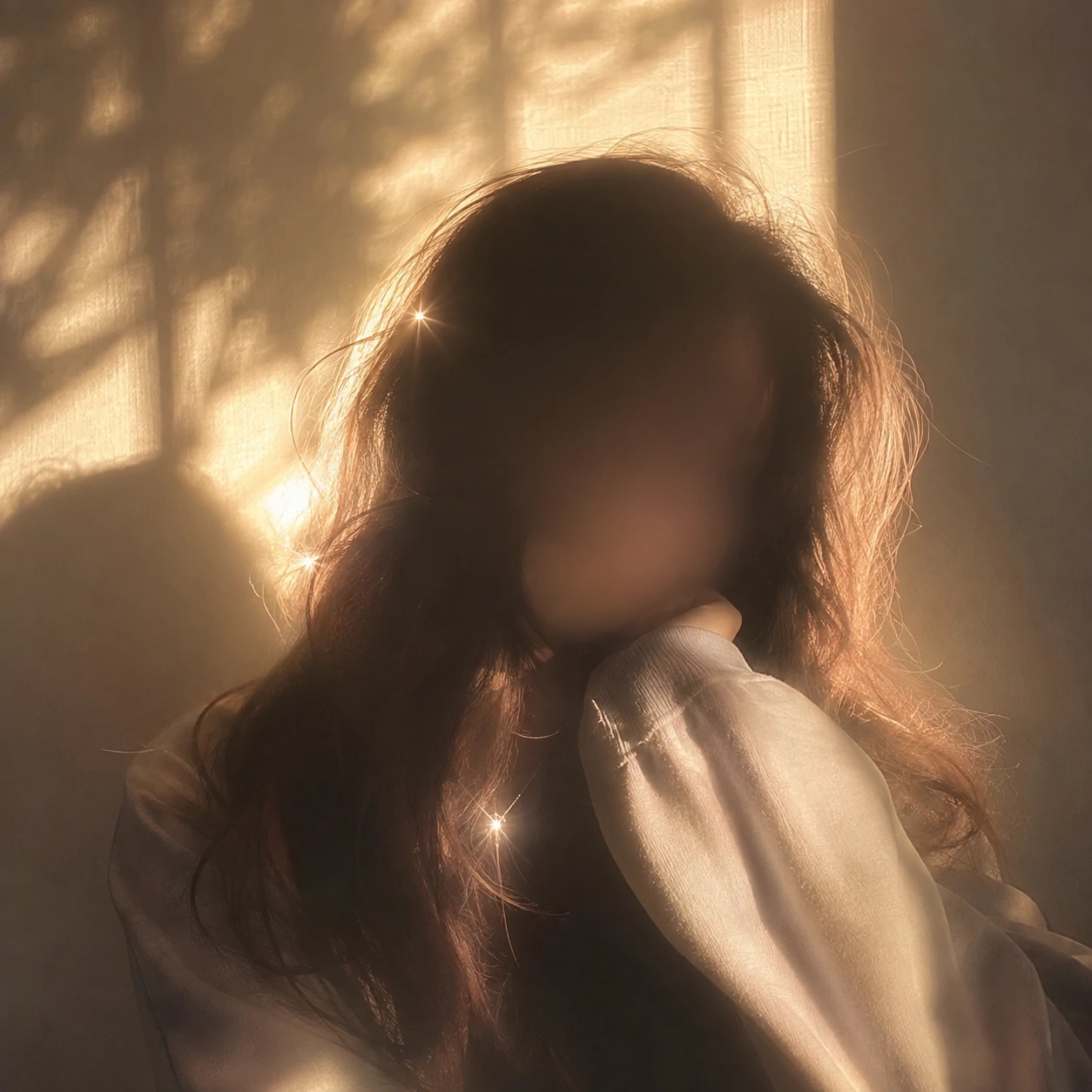 Aesthetic unknown pfp with soft glowing light and blurred faceless portrait