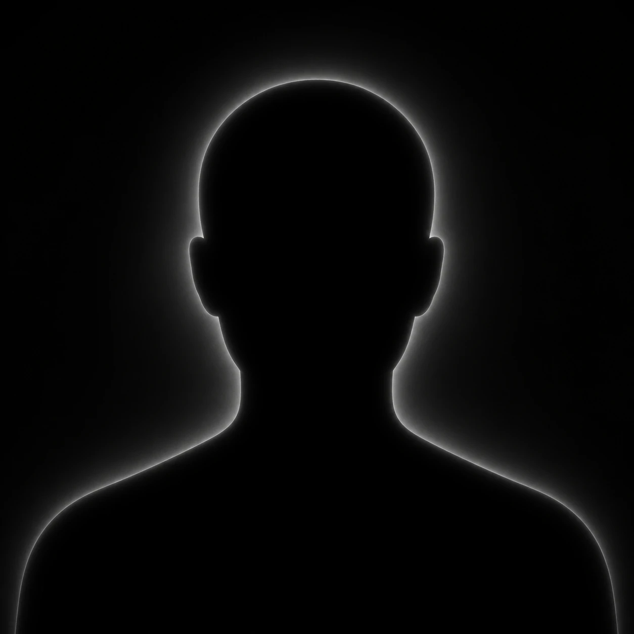 Blank style black unknown pfp with solid dark background and soft glow