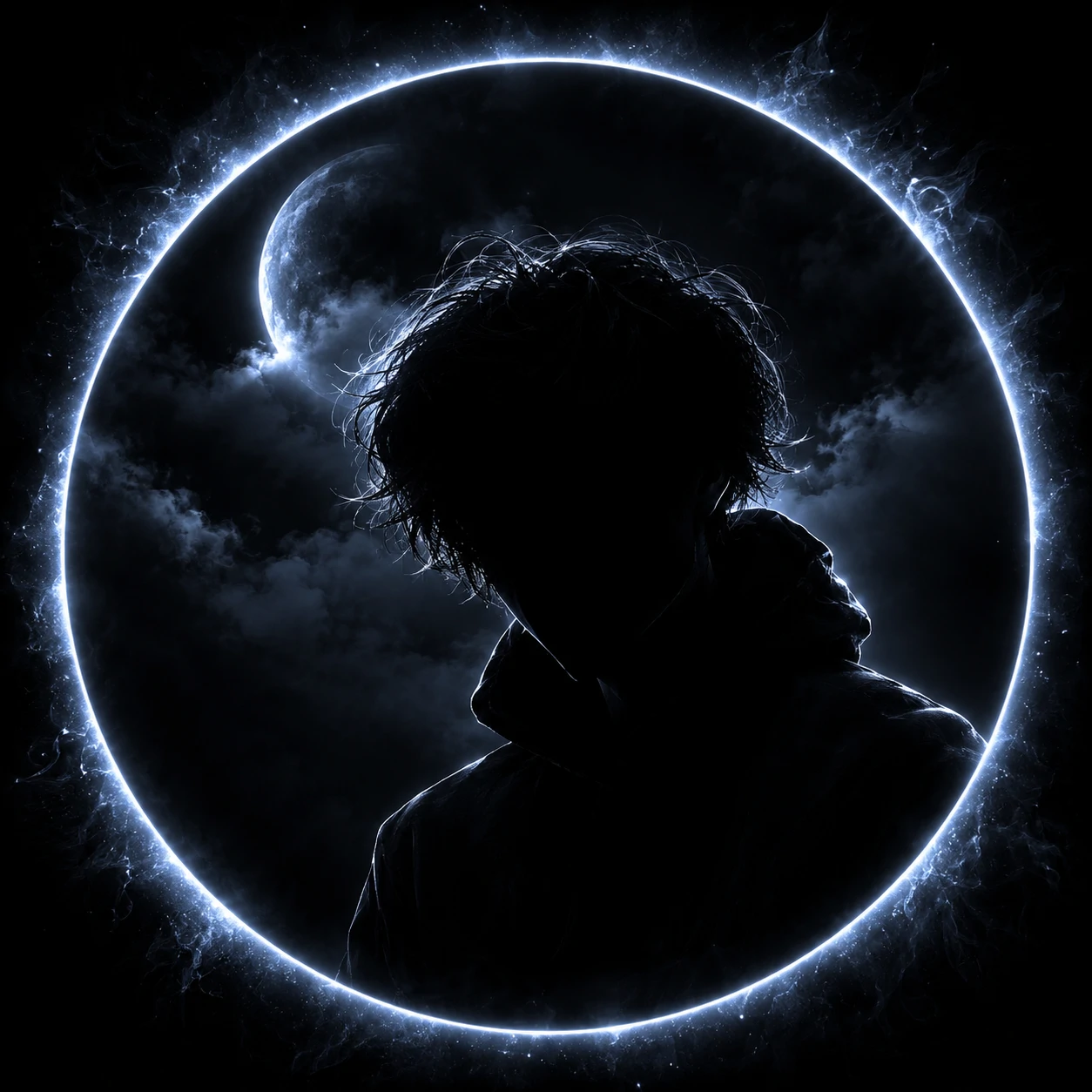 Dark night aesthetic unknown pfp with glowing edge and hidden silhouette