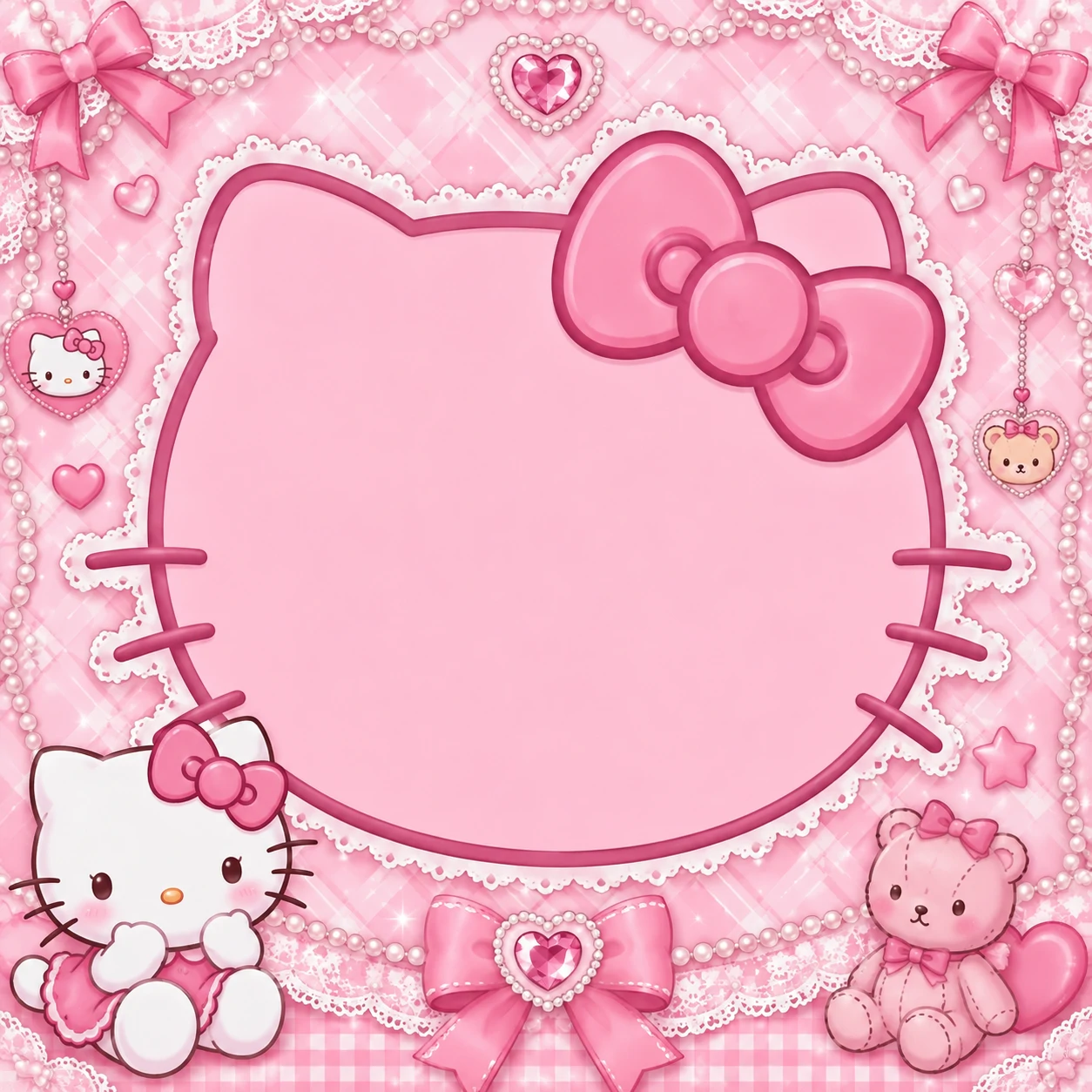 Pink Sanrio Hello Kitty unknown pfp with blank frame and bow detail