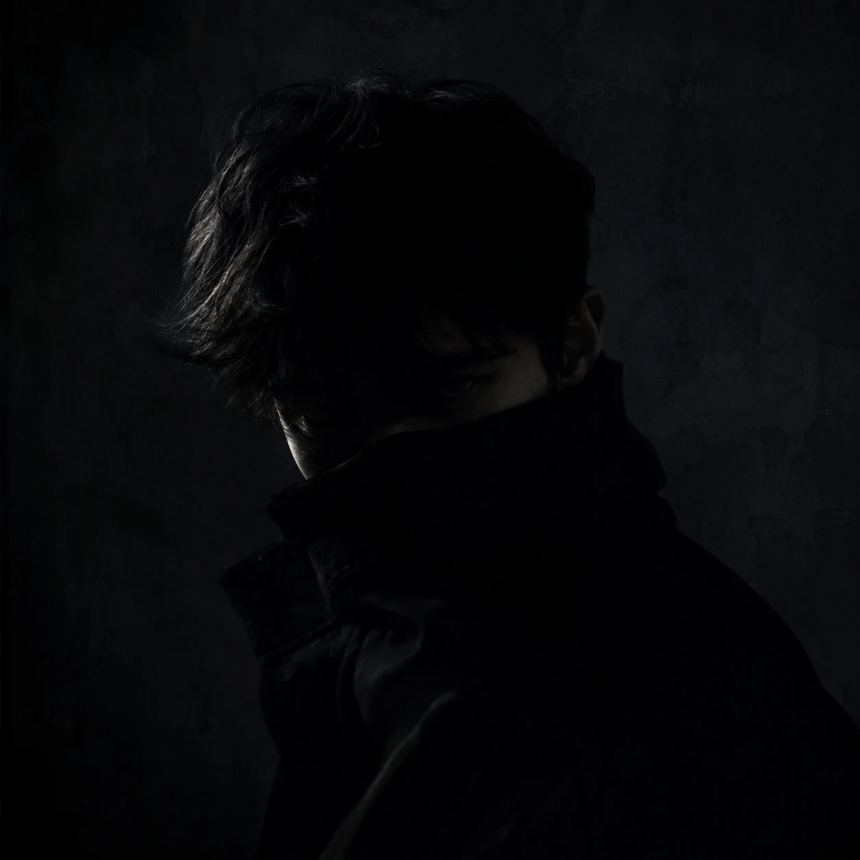 Mysterious stranger vibe unknown pfp with low light and half-hidden face