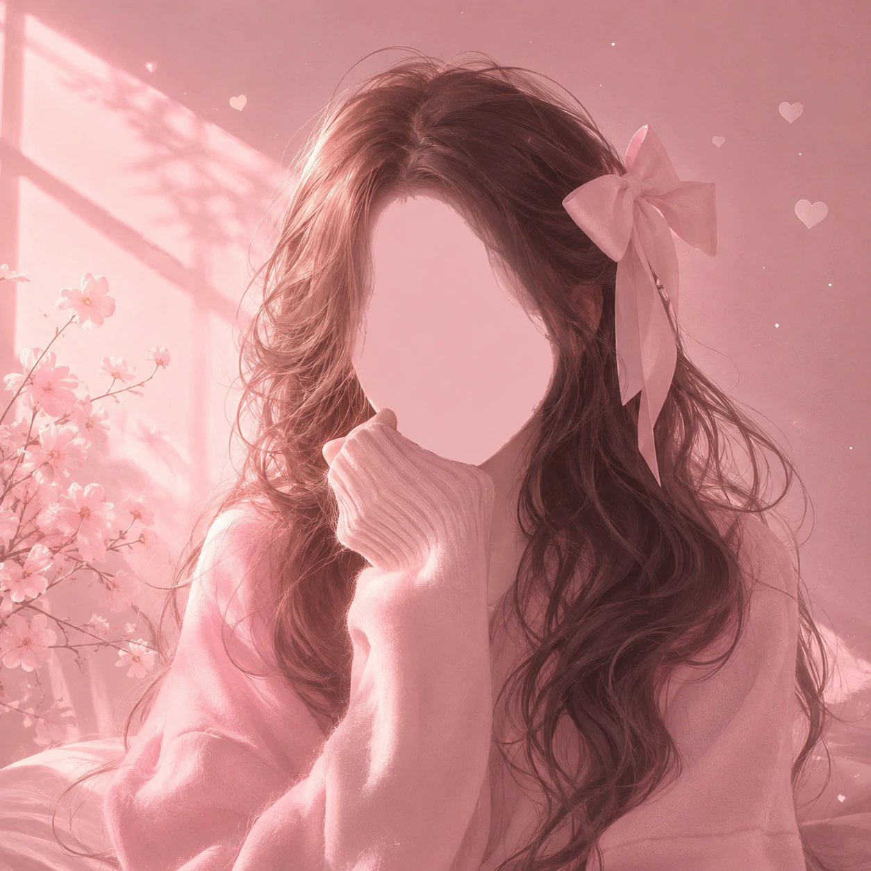 Aesthetic blush pink unknown pfp with faceless portrait and gentle light
