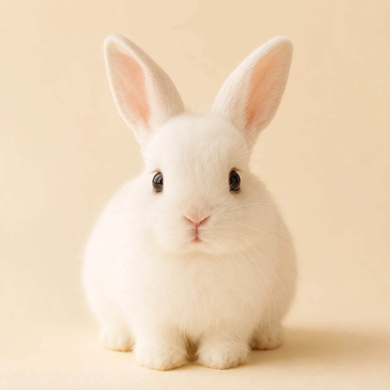 White bunny pfp on a minimal cream background with soft studio lighting
