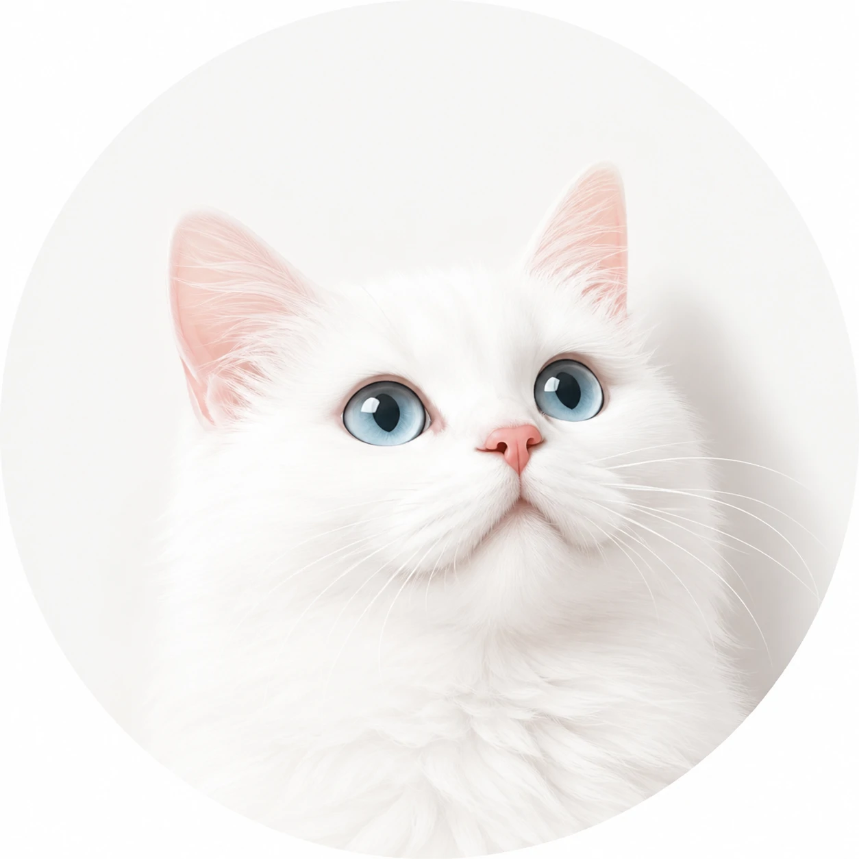 White cat PFP with clean bright minimal styling, soft shadows and airy negative space
