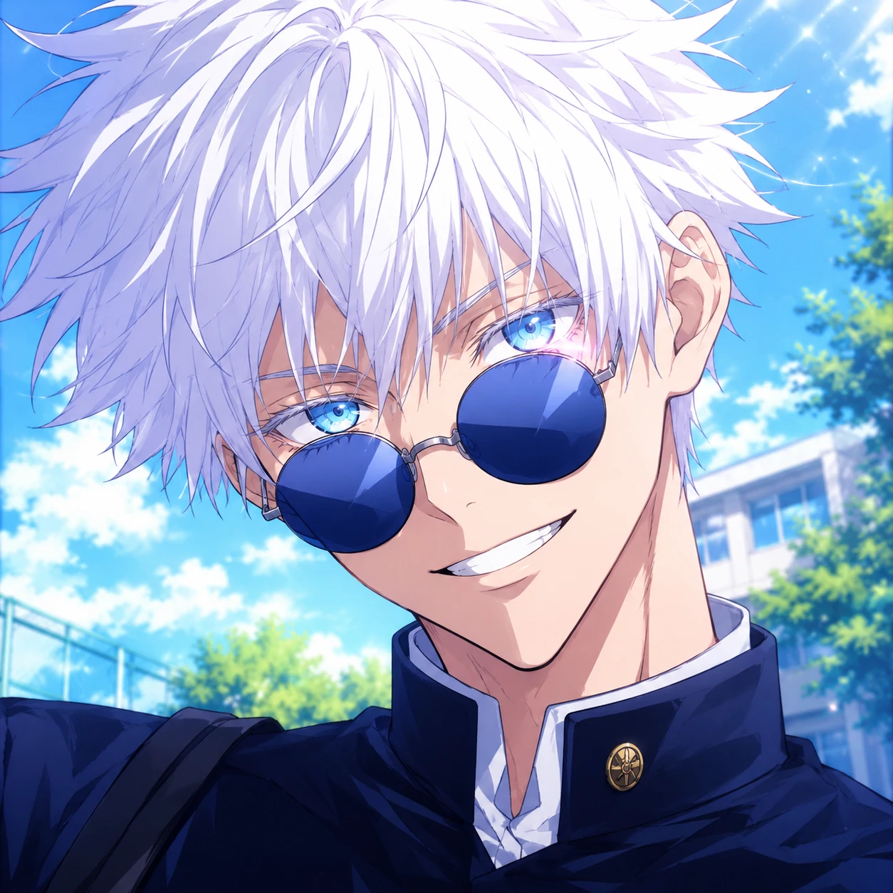 Young Gojo PFP with bright school-era look and clear anime eyes